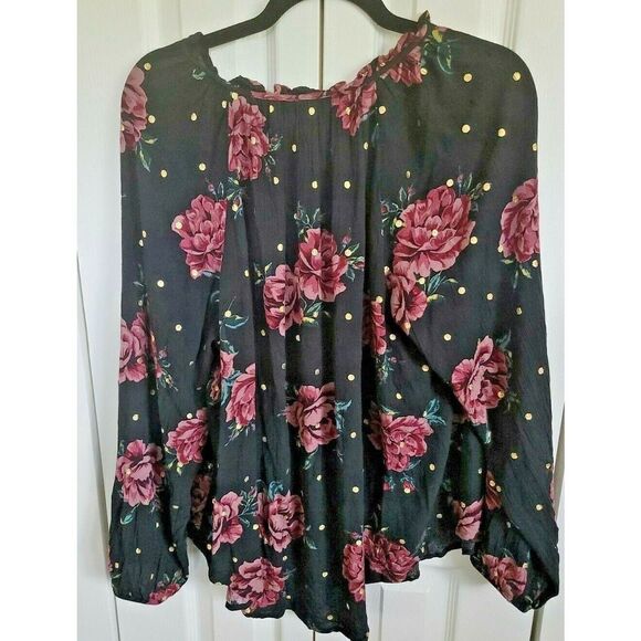 Torrid 1 Tunic Blouse Size 1 Black Pink Floral Button Front Gold Dots 1X 18/20 - Picture 9 of 9